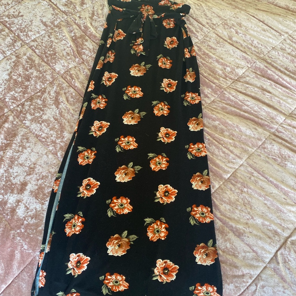 Black floral maxi skirt